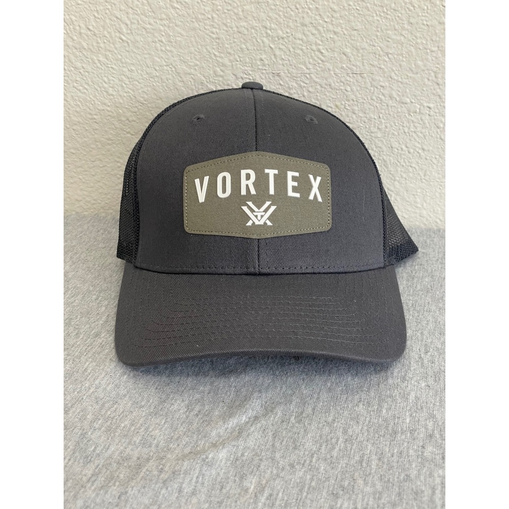 Vortex Trucker Hat Mens OSFA Charcoal Gray Excellent Mesh Snapback Logo Patch